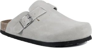 Women's Suede Clogs Slip-On Buckle Slides Leather Mules Cork Footbed Sandals Potato Shoes with Arch Support