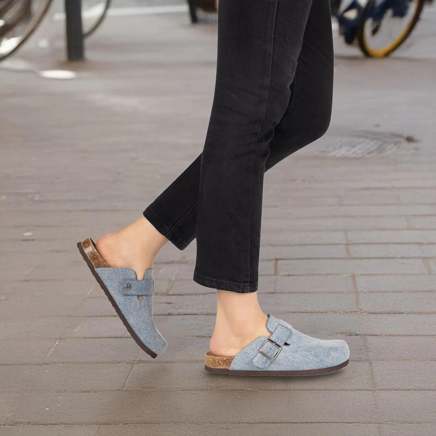 Women's Suede Clogs Slip-On Buckle Slides Leather Mules Cork Footbed Sandals Potato Shoes with Arch Support
