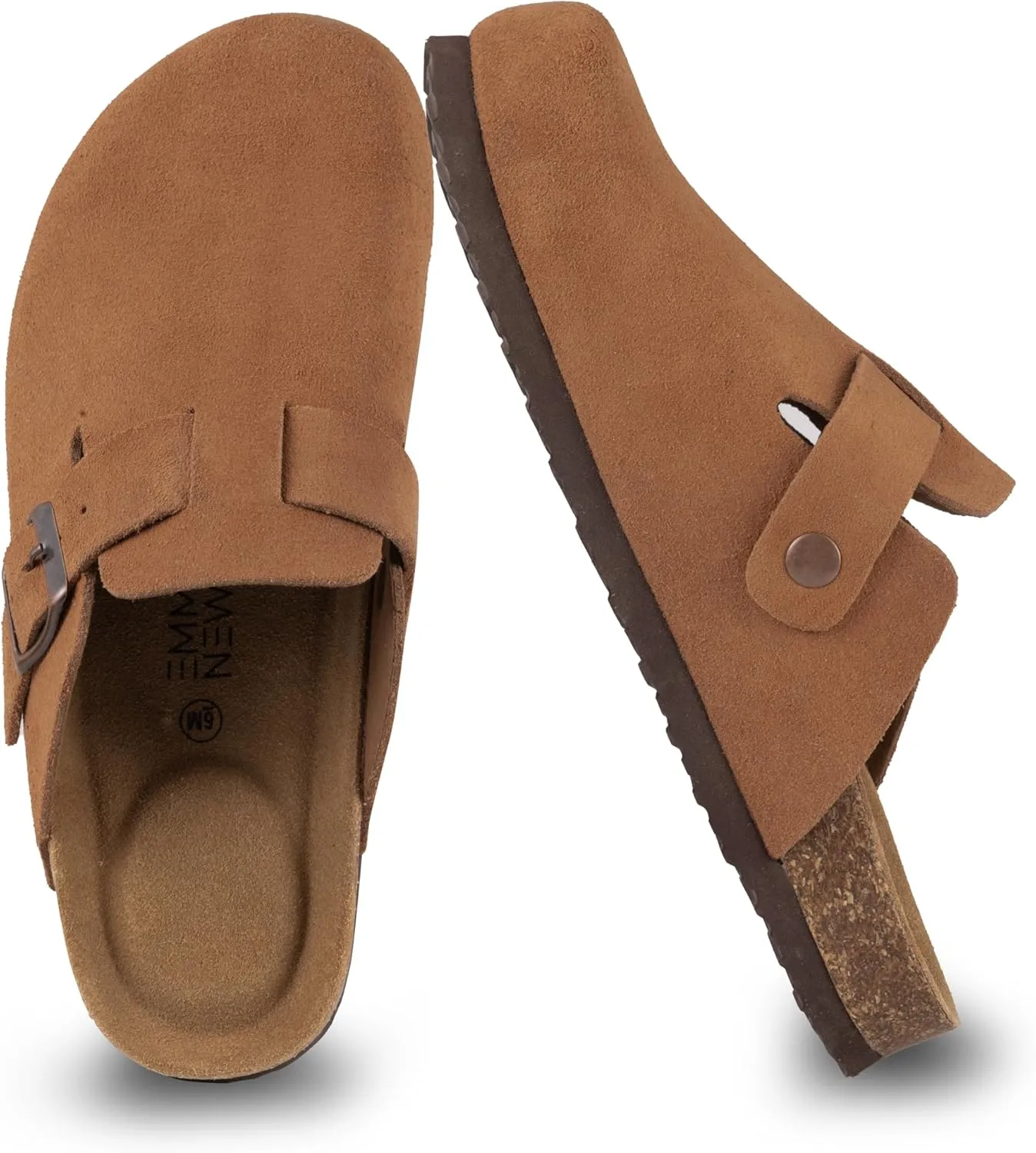 Women's Suede Clogs Slip-On Buckle Slides Leather Mules Cork Footbed Sandals Potato Shoes with Arch Support