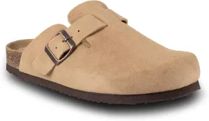 Women's Suede Clogs Slip-On Buckle Slides Leather Mules Cork Footbed Sandals Potato Shoes with Arch Support