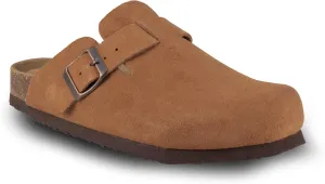 Women's Suede Clogs Slip-On Buckle Slides Leather Mules Cork Footbed Sandals Potato Shoes with Arch Support