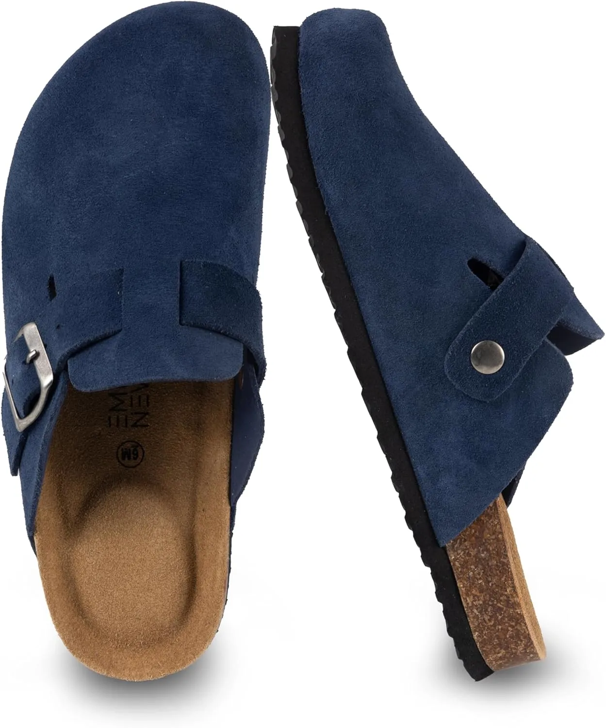 Women's Suede Clogs Slip-On Buckle Slides Leather Mules Cork Footbed Sandals Potato Shoes with Arch Support