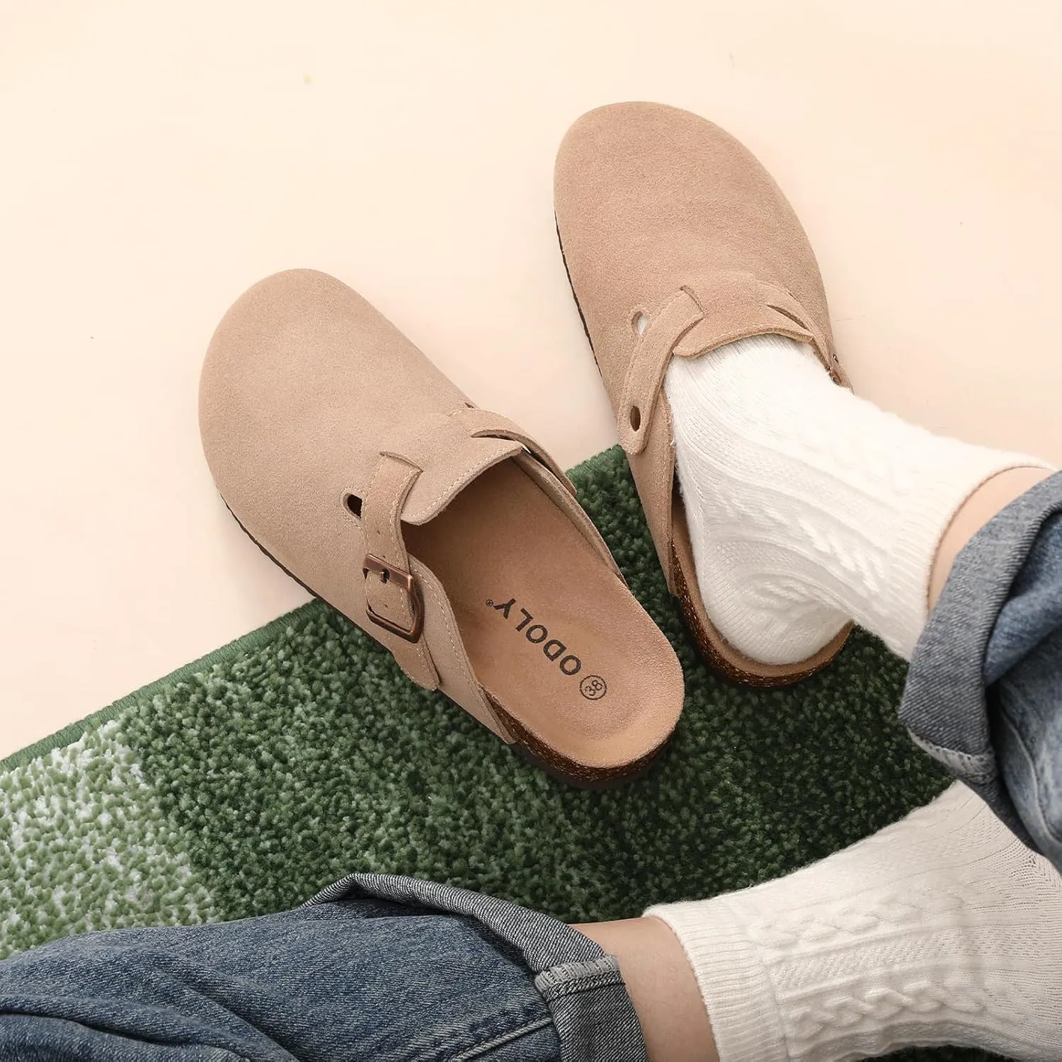 Women's Suede Clogs Soft Cork Footbed Leather Mules Comfort Potato Shoes with Arch Support