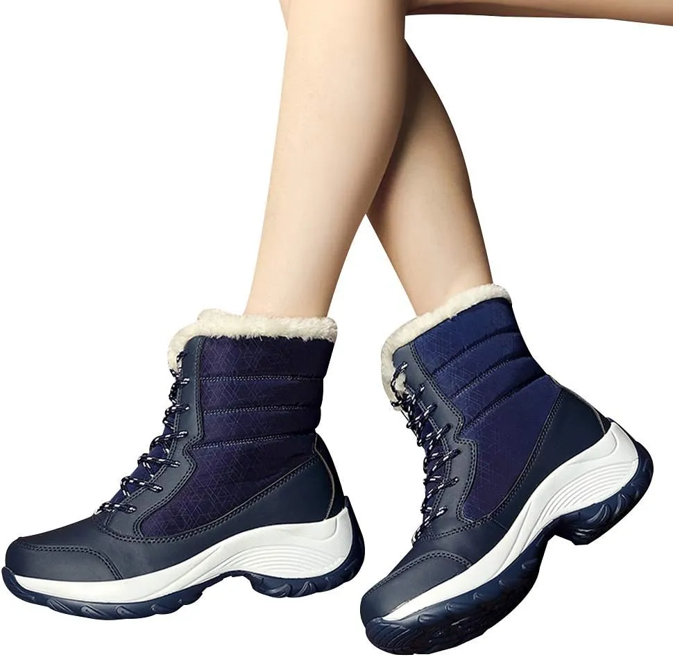 Women's Thermal Mid-Calf Snow Boots Waterproof Platform Lace-Up Winter Outdoor Shoes
