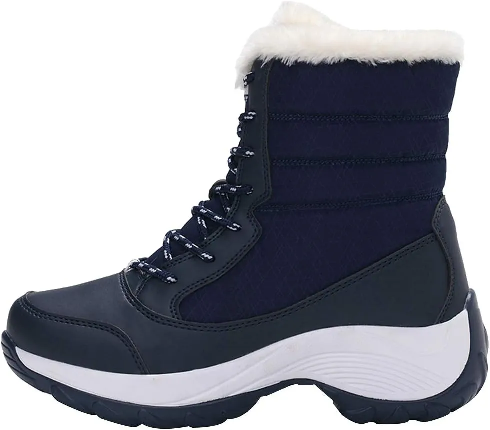 Women's Thermal Mid-Calf Snow Boots Waterproof Platform Lace-Up Winter Outdoor Shoes