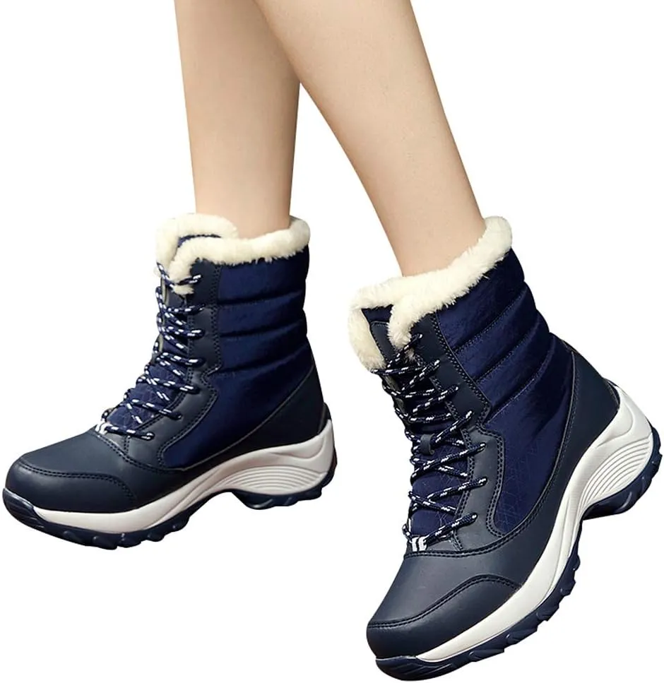 Women's Thermal Mid-Calf Snow Boots Waterproof Platform Lace-Up Winter Outdoor Shoes