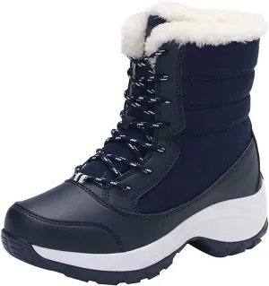 Women's Thermal Mid-Calf Snow Boots Waterproof Platform Lace-Up Winter Outdoor Shoes