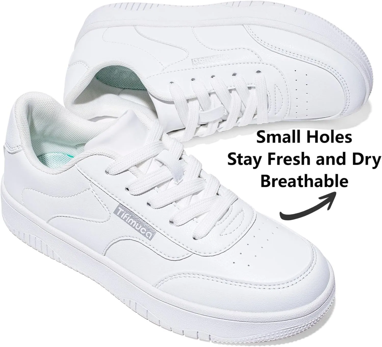 Women's Vegan Leather Low Top Lace Up Non Slip Walking Running Sneakers Skateboard Tennis Shoes Comfortable Casual Athletic Versatile Fashion Sneakers