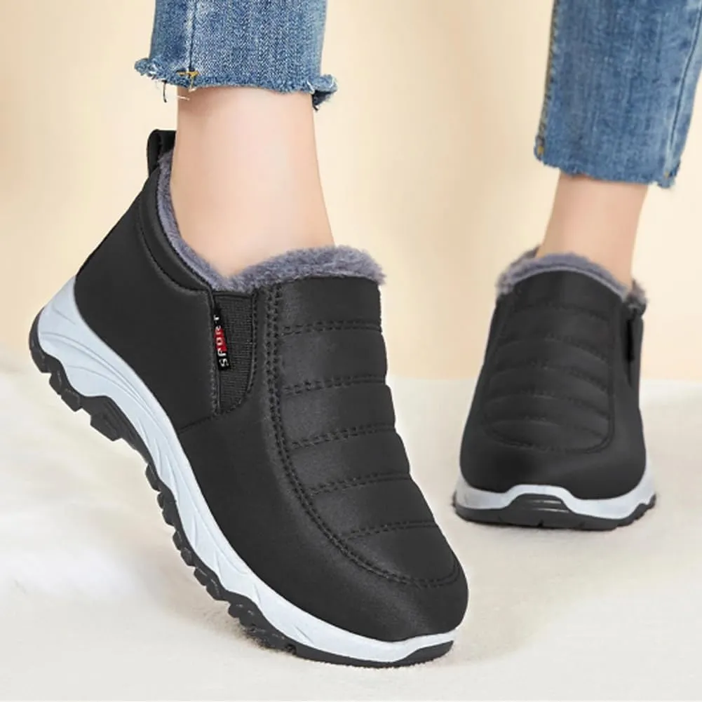Women's Warm Sheepskin-Lined Boots, Winter Women's Casual Slip-On Warm Boots, Orthopedic Walking Fur Fuzzy Thermal Soft Booties,Wide Warm Arch Support Shoes