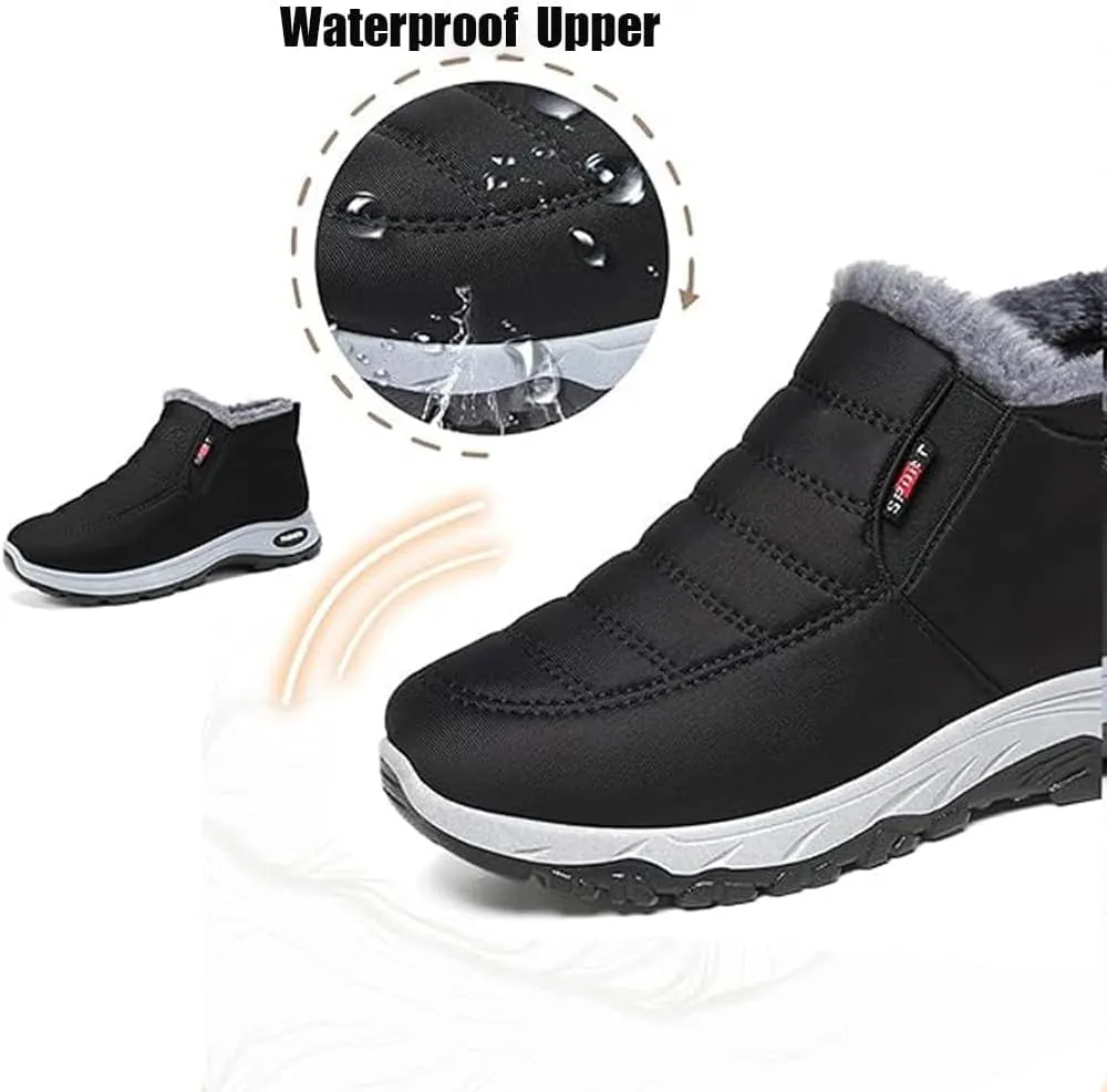 Women's Warm Sheepskin-Lined Boots, Winter Women's Casual Slip-On Warm Boots, Orthopedic Walking Fur Fuzzy Thermal Soft Booties,Wide Warm Arch Support Shoes