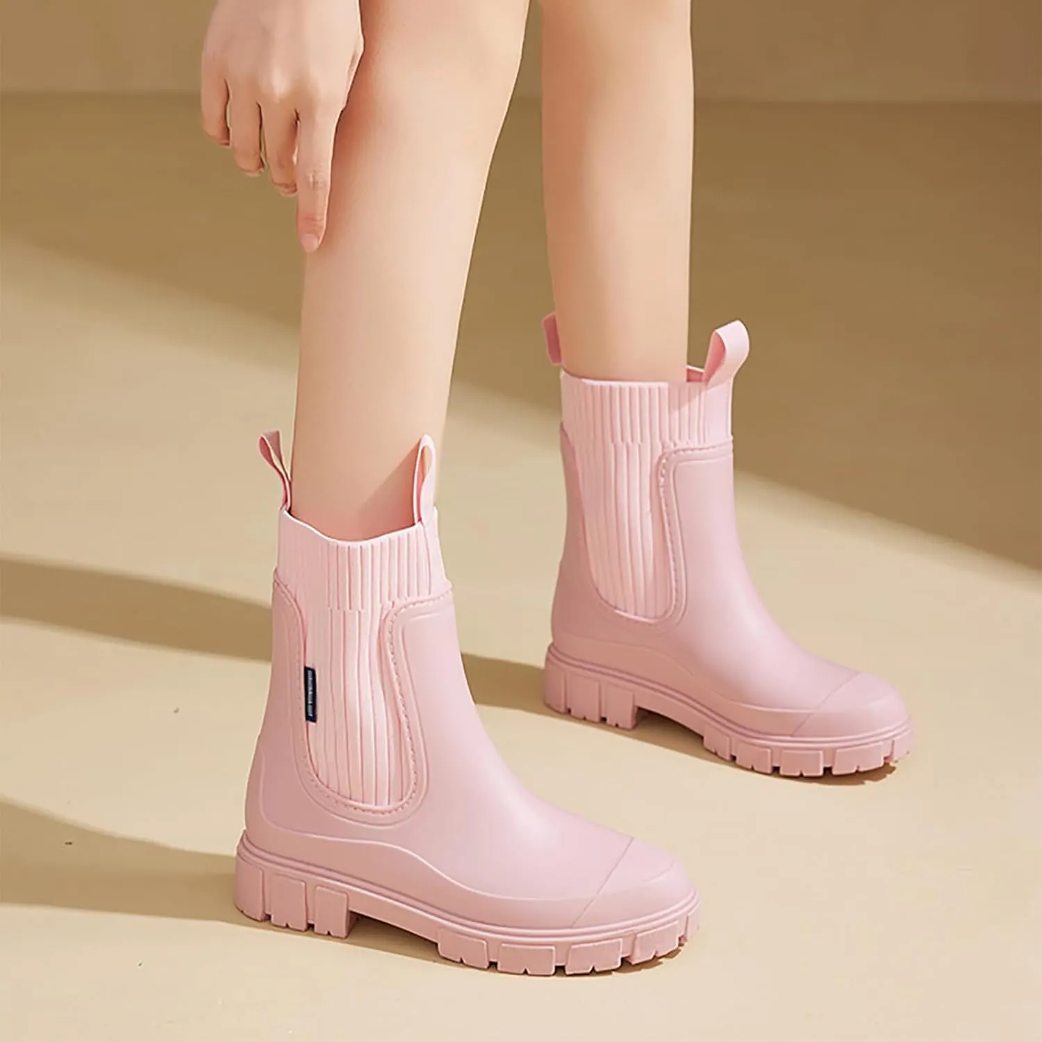 Women's Waterproof Lug Sole Chelsea Ankle Boots fashion slip-on Platform Chunky Heel Combat booties Casual Comfortable non-slip outdoor work Rain shoes Boots