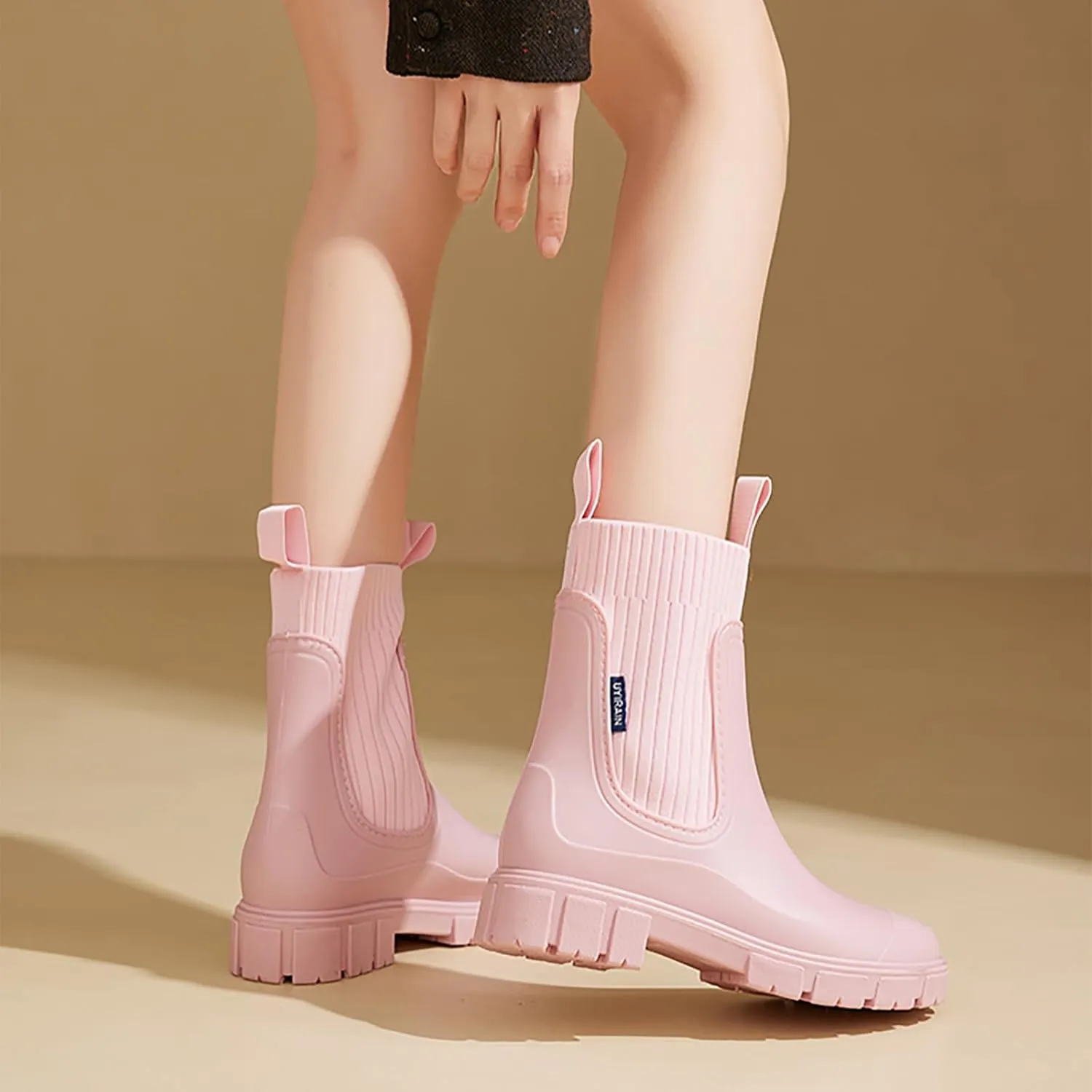 Women's Waterproof Lug Sole Chelsea Ankle Boots fashion slip-on Platform Chunky Heel Combat booties Casual Comfortable non-slip outdoor work Rain shoes Boots