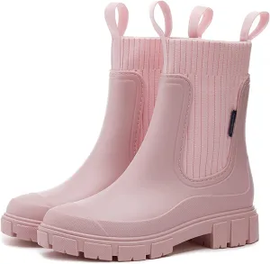 Women's Waterproof Lug Sole Chelsea Ankle Boots fashion slip-on Platform Chunky Heel Combat booties Casual Comfortable non-slip outdoor work Rain shoes Boots