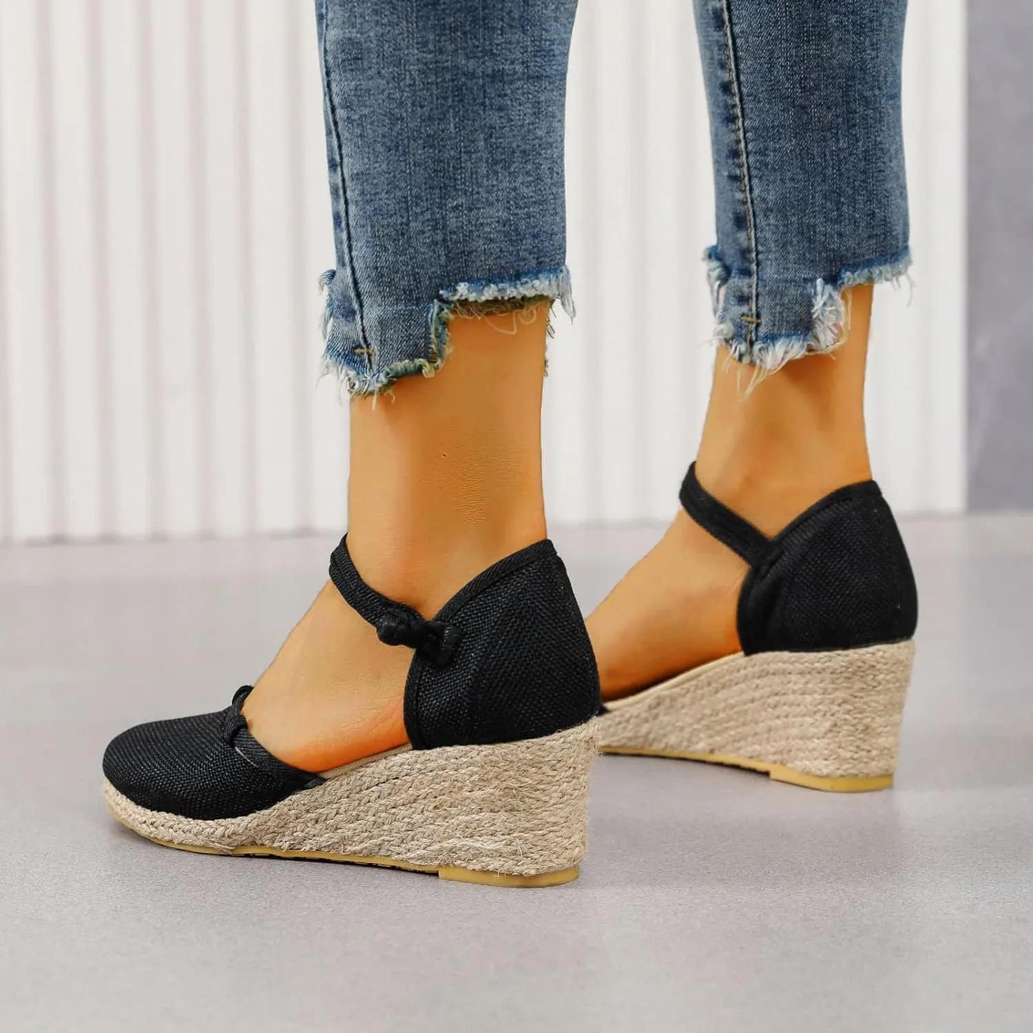 Womens Wedge Platform Espadrilles Slingback Closed Toe Ankle Strap Flats, Slip On Low Heel Wedge Sandals Summer Casual Dressy Espadrille Shoes Comfortable Elegant Wedding Sandals