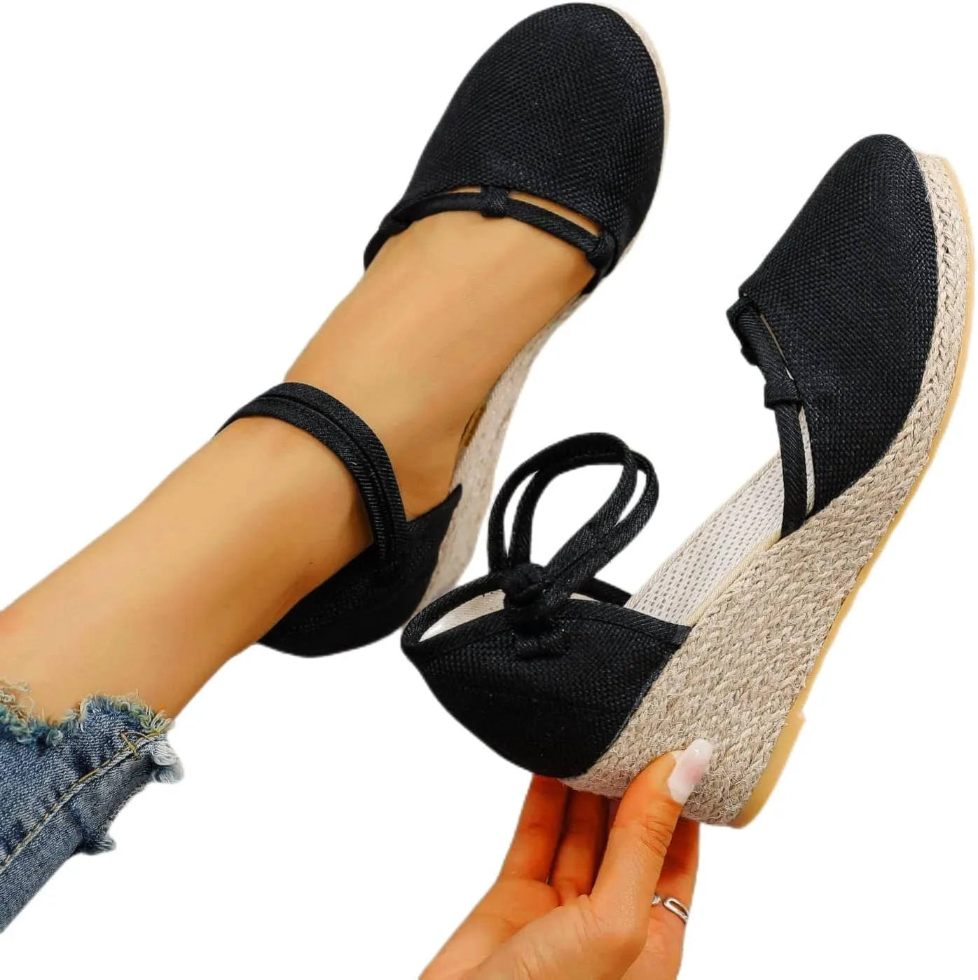Womens Wedge Platform Espadrilles Slingback Closed Toe Ankle Strap Flats, Slip On Low Heel Wedge Sandals Summer Casual Dressy Espadrille Shoes Comfortable Elegant Wedding Sandals