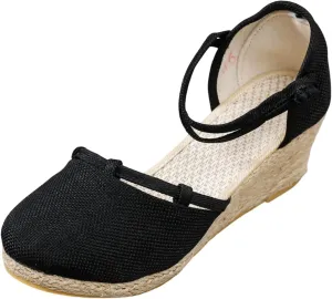 Womens Wedge Platform Espadrilles Slingback Closed Toe Ankle Strap Flats, Slip On Low Heel Wedge Sandals Summer Casual Dressy Espadrille Shoes Comfortable Elegant Wedding Sandals