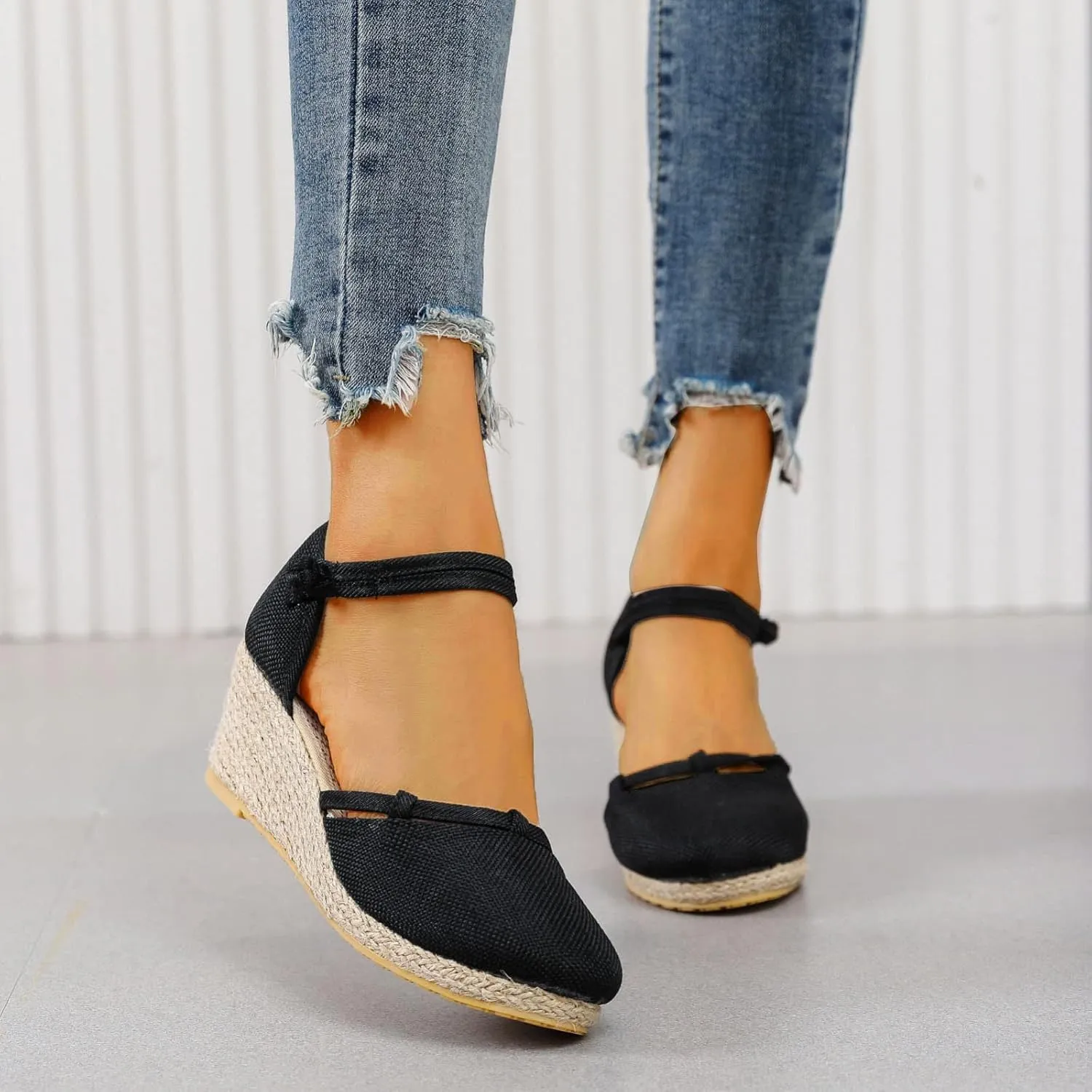 Womens Wedge Platform Espadrilles Slingback Closed Toe Ankle Strap Flats, Slip On Low Heel Wedge Sandals Summer Casual Dressy Espadrille Shoes Comfortable Elegant Wedding Sandals