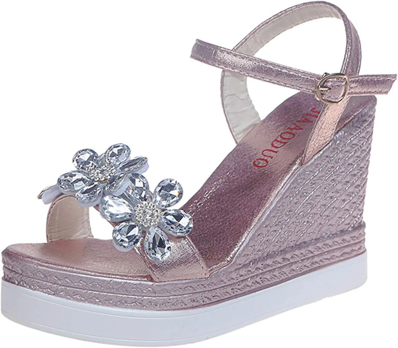 Womens Wedges Platforms Crystal Floral Sandals,Summer Casual Ankle Straps Buckle Open Toe Chunky High Heels Sandalias Comfy Banquet Party Shoes
