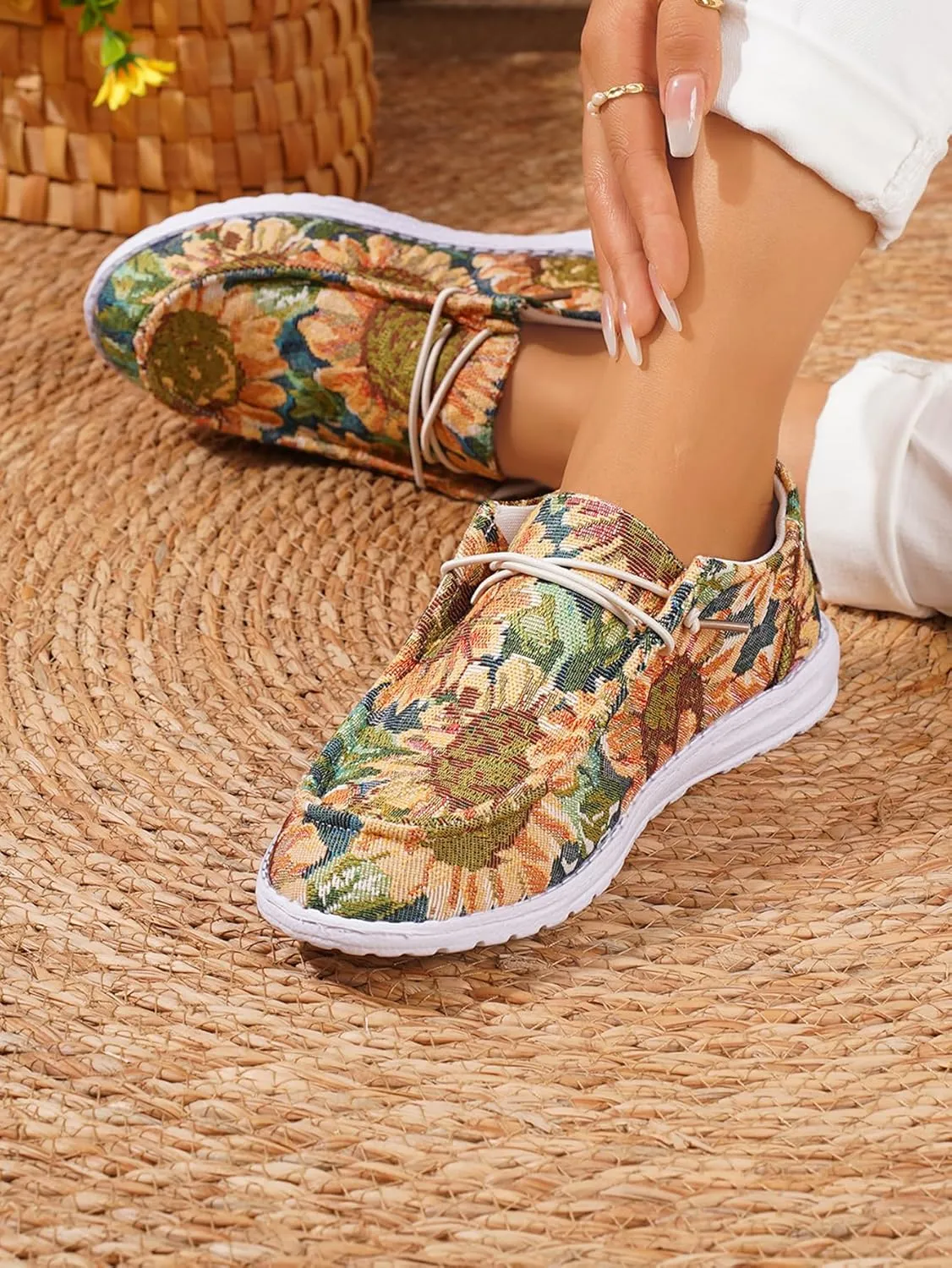 Women's Wendy Chambray Boho Print Slip on Loafers Comfortable & Lightweight Women's Flat Shoes Orthotic Casual Women's Shoes