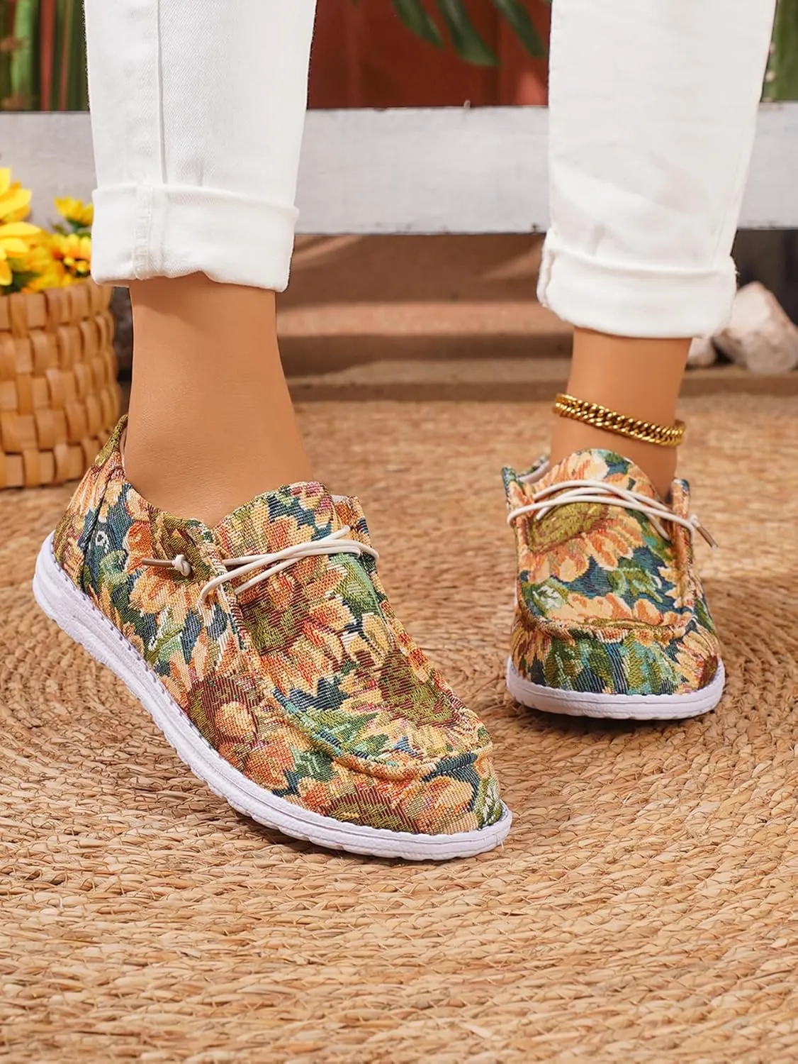 Women's Wendy Chambray Boho Print Slip on Loafers Comfortable & Lightweight Women's Flat Shoes Orthotic Casual Women's Shoes