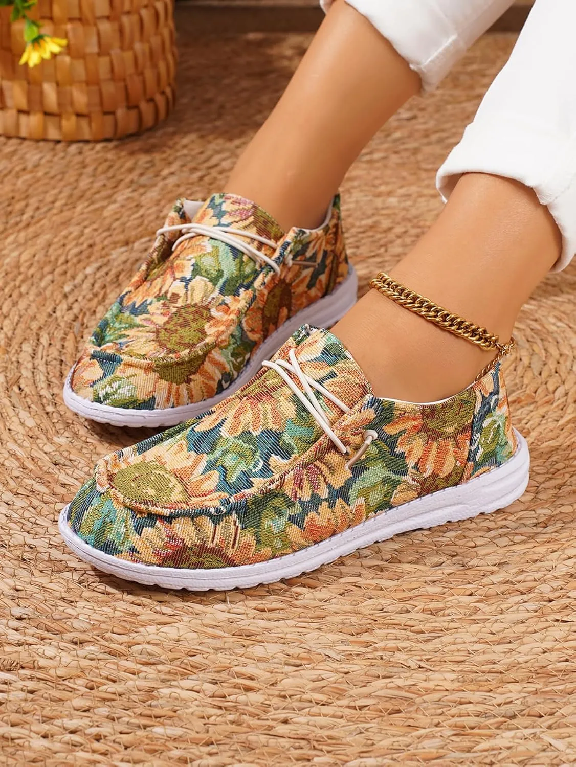 Women's Wendy Chambray Boho Print Slip on Loafers Comfortable & Lightweight Women's Flat Shoes Orthotic Casual Women's Shoes