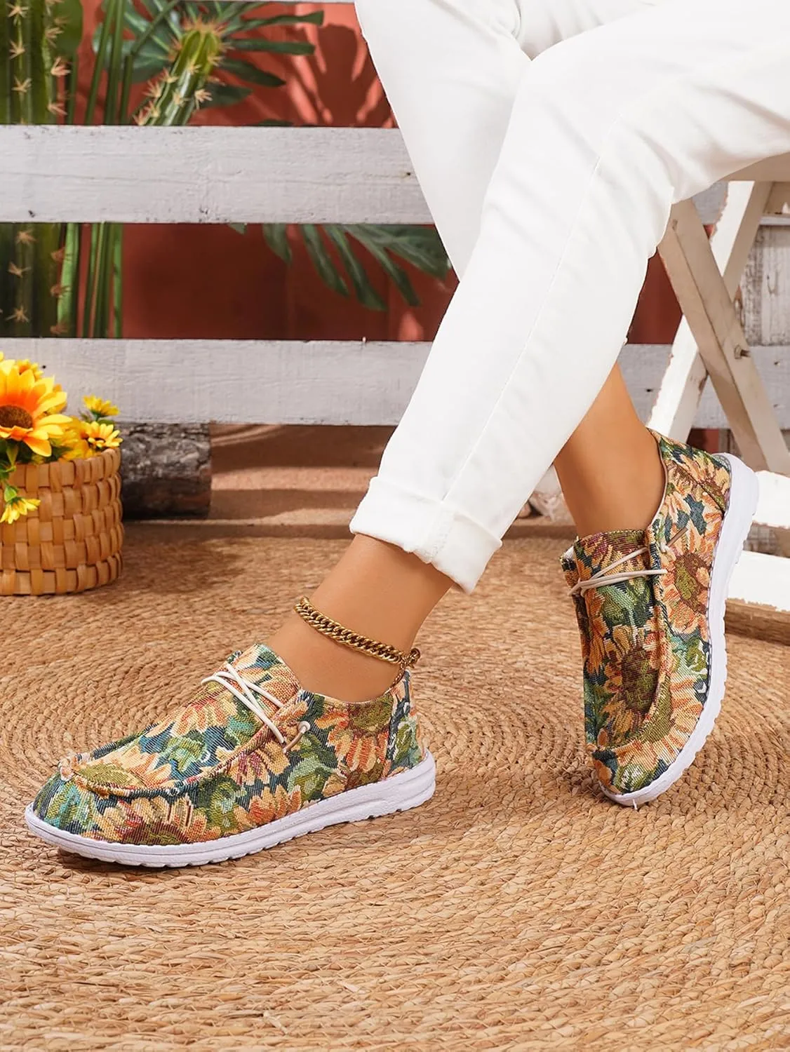 Women's Wendy Chambray Boho Print Slip on Loafers Comfortable & Lightweight Women's Flat Shoes Orthotic Casual Women's Shoes