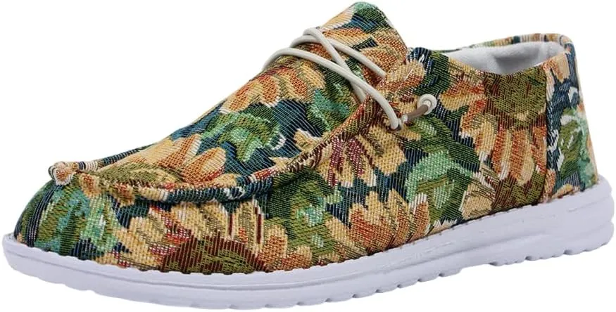 Women's Wendy Chambray Boho Print Slip on Loafers Comfortable & Lightweight Women's Flat Shoes Orthotic Casual Women's Shoes