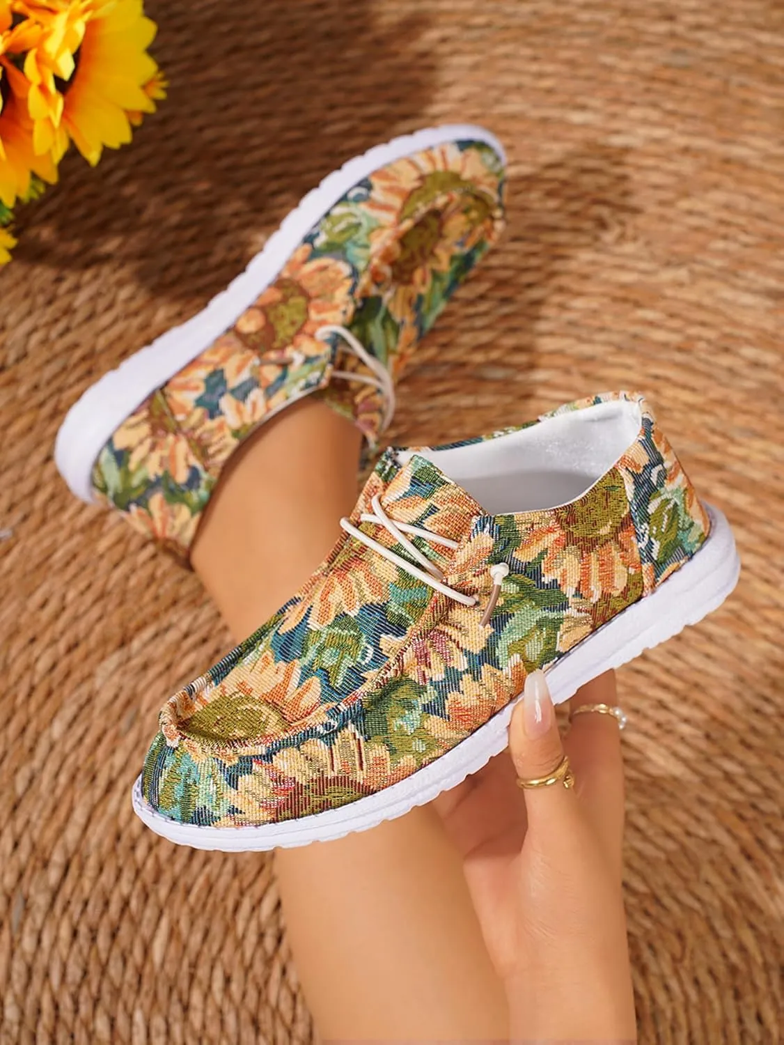 Women's Wendy Chambray Boho Print Slip on Loafers Comfortable & Lightweight Women's Flat Shoes Orthotic Casual Women's Shoes