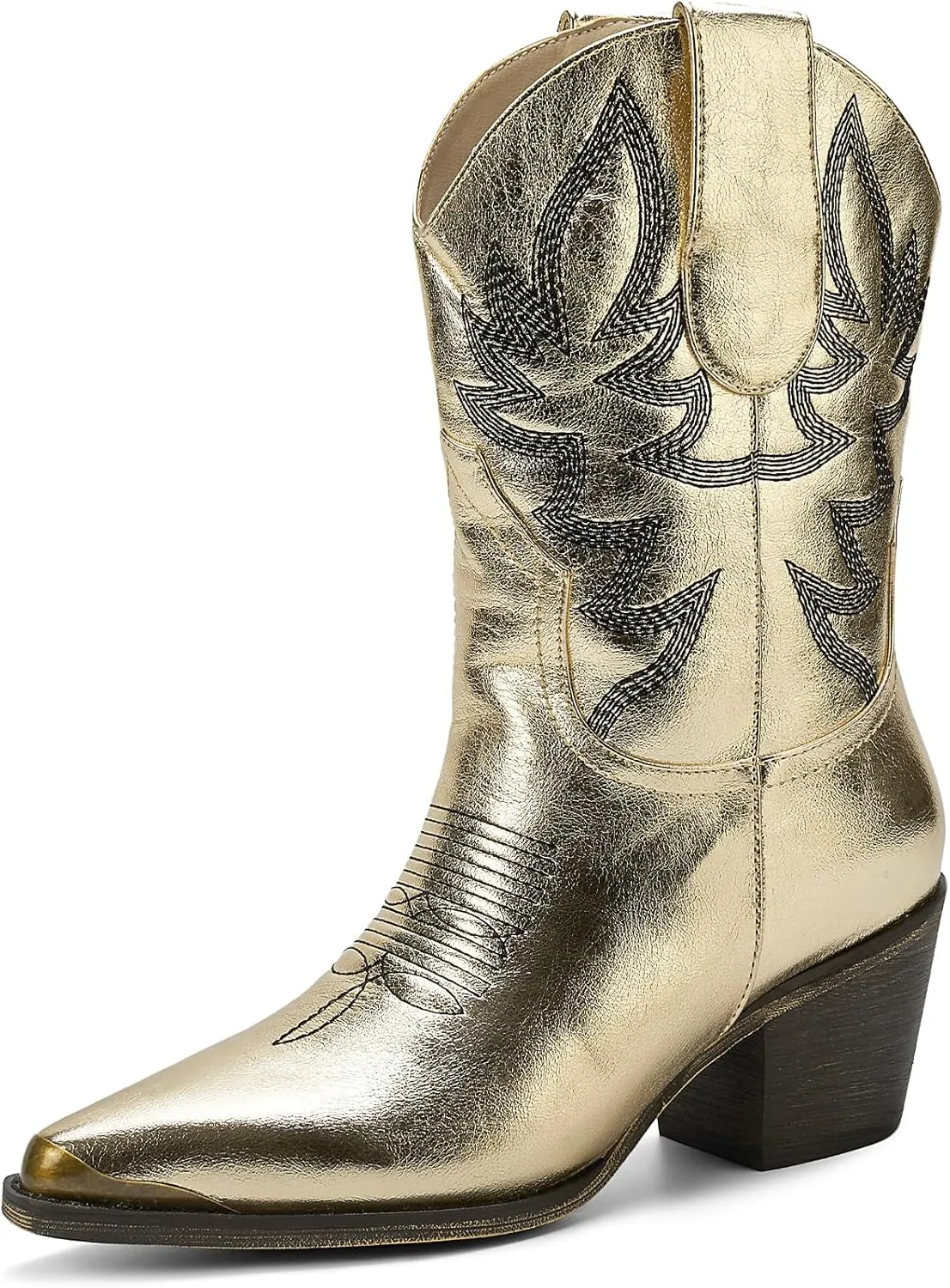 Women's Western Cowboy Ankle Boots Short Cowgirl Boots with Classic Embroidered Slip On Pointed Toe Chunky Country Booties