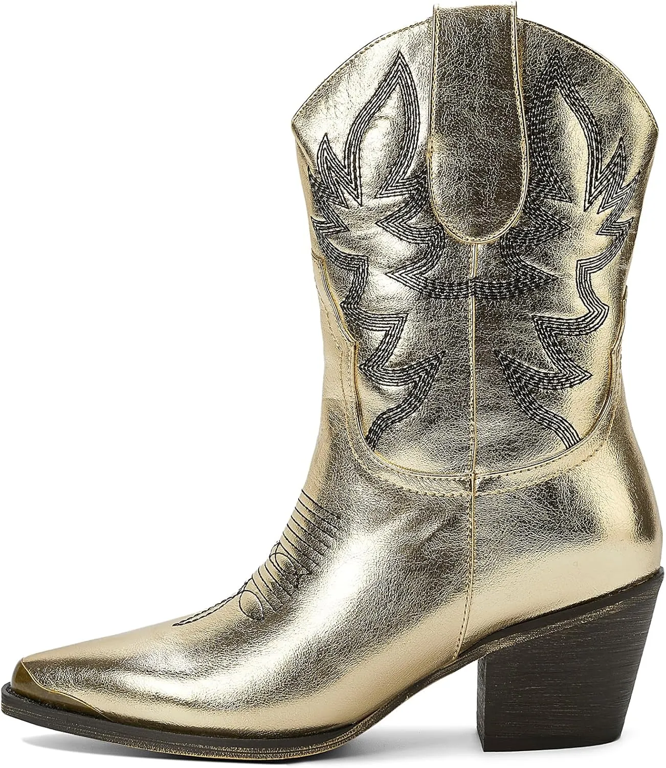 Women's Western Cowboy Ankle Boots Short Cowgirl Boots with Classic Embroidered Slip On Pointed Toe Chunky Country Booties