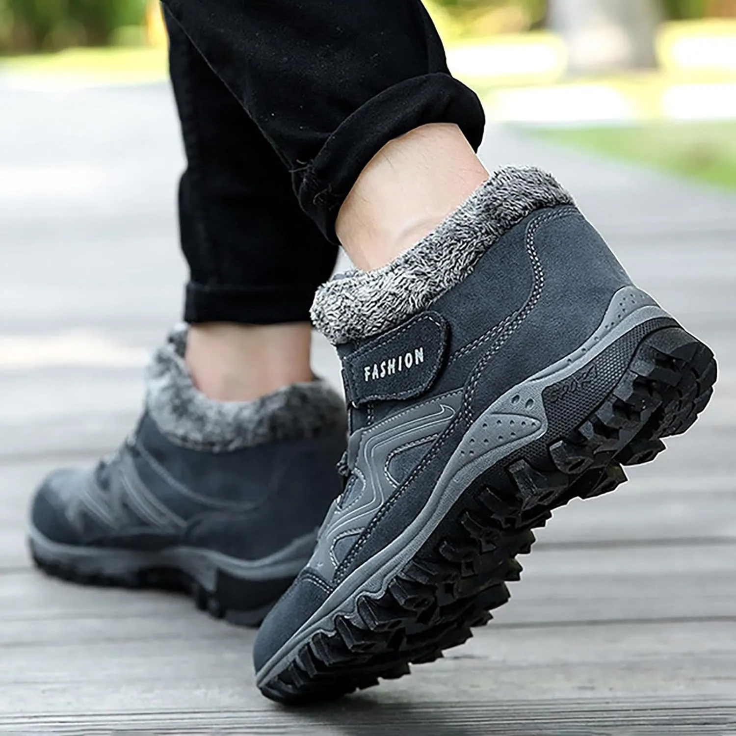 Womens Winter Snow Boots Warm Fur Lined Anti-Slip Ankle Booties Outdoor Walking Shoes Non-Slip Trekking Shoes