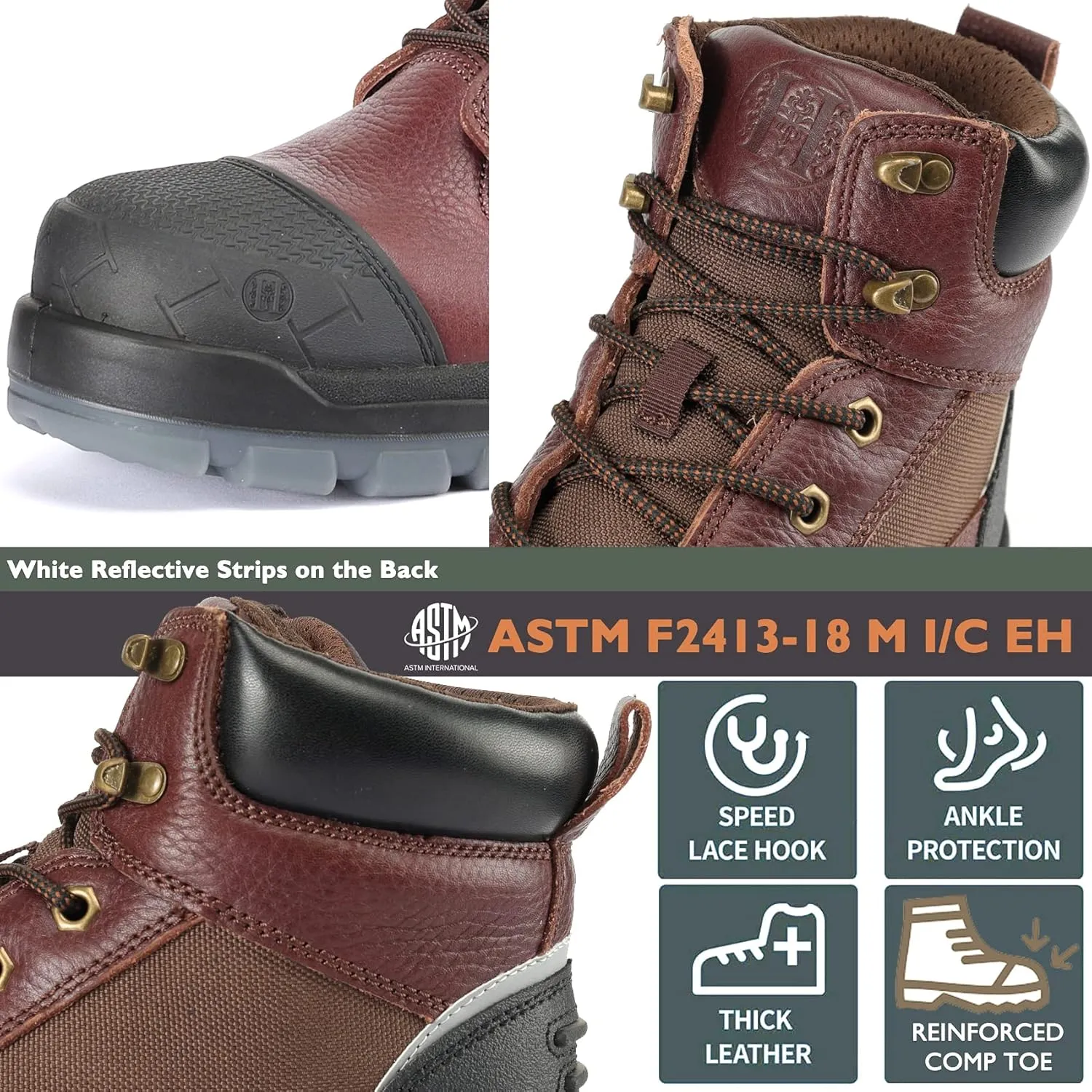 Work Boots for Men, 6" Composite Toe Waterproof Mens Work Boots, Non-Slip Puncture-Proof Safety Anti-Static Working Shoes 81N03