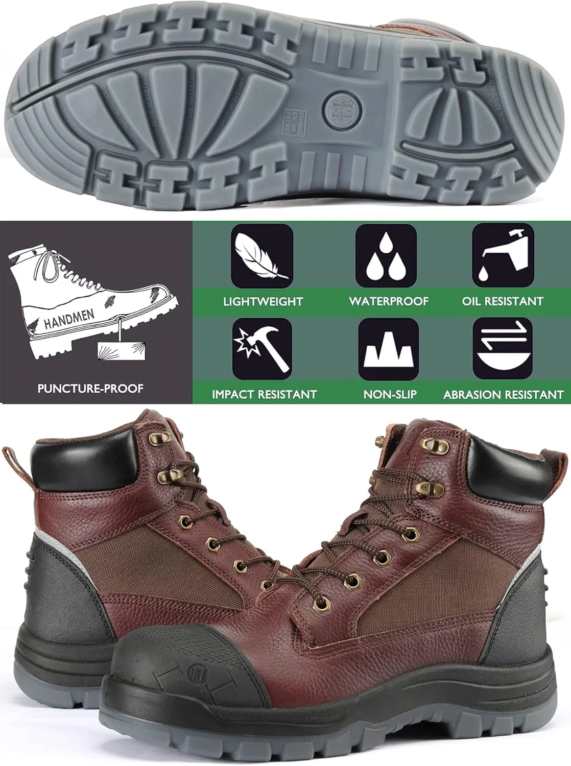 Work Boots for Men, 6" Composite Toe Waterproof Mens Work Boots, Non-Slip Puncture-Proof Safety Anti-Static Working Shoes 81N03