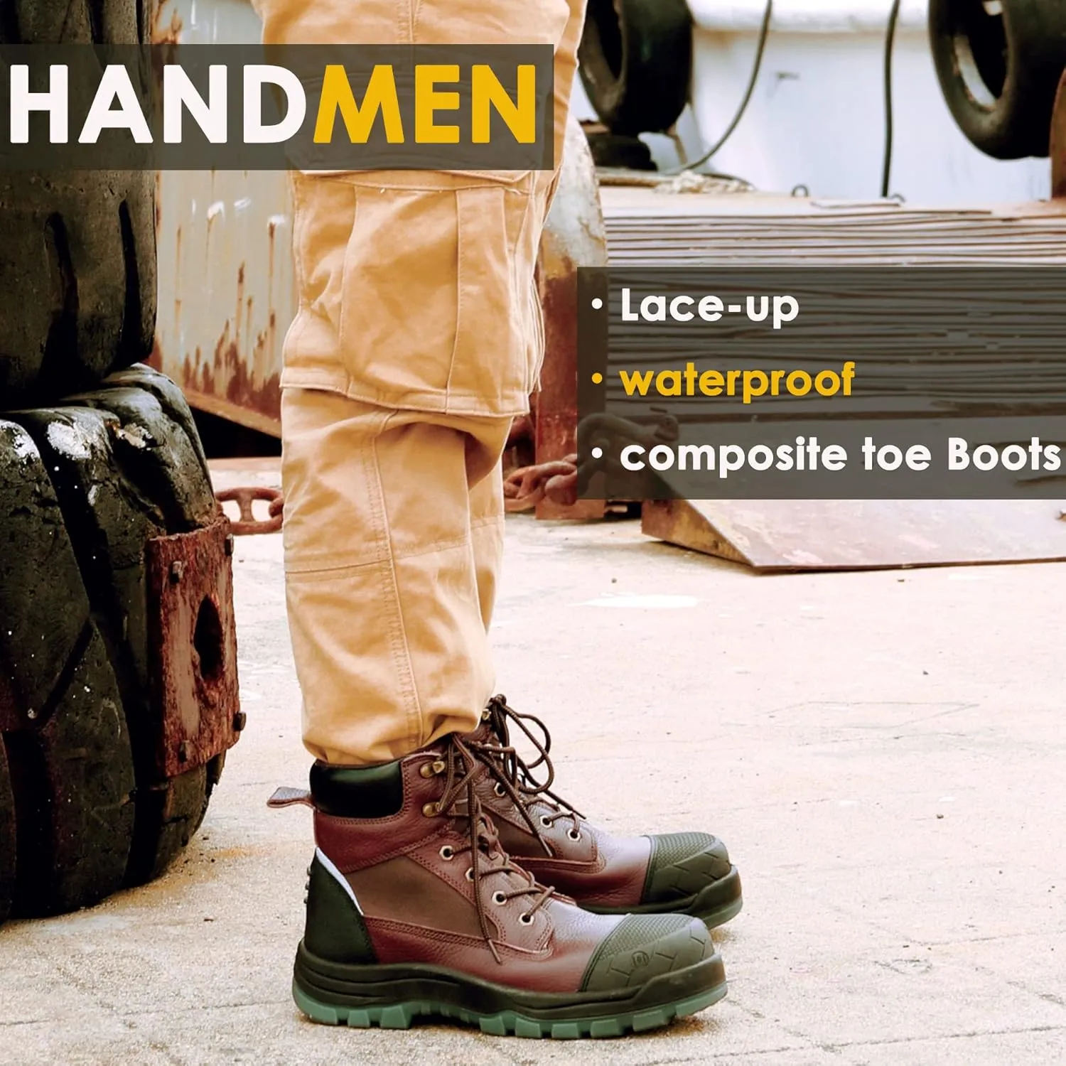 Work Boots for Men, 6" Composite Toe Waterproof Mens Work Boots, Non-Slip Puncture-Proof Safety Anti-Static Working Shoes 81N03
