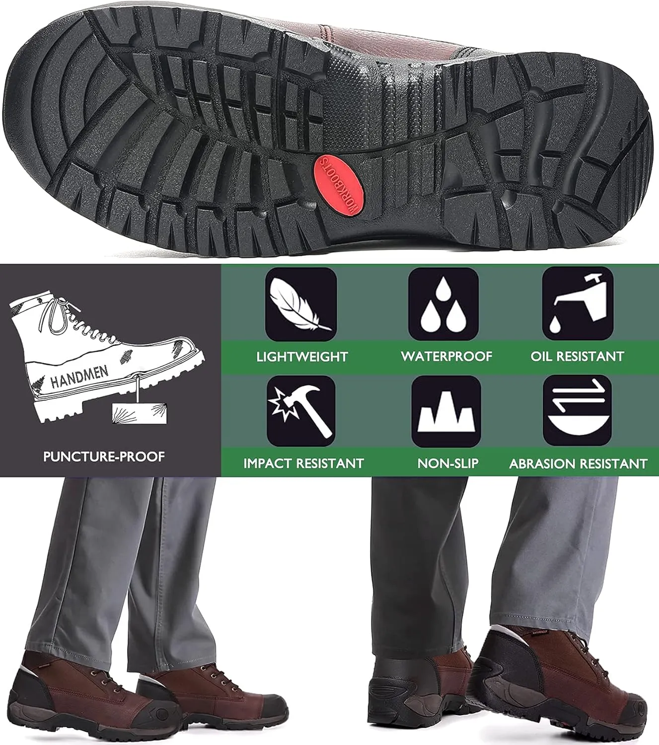Work Boots for Men, 6" Composite Toe Waterproof Mens Work Boots, Non-Slip Puncture-Proof Safety Anti-Static Working Shoes 81N03