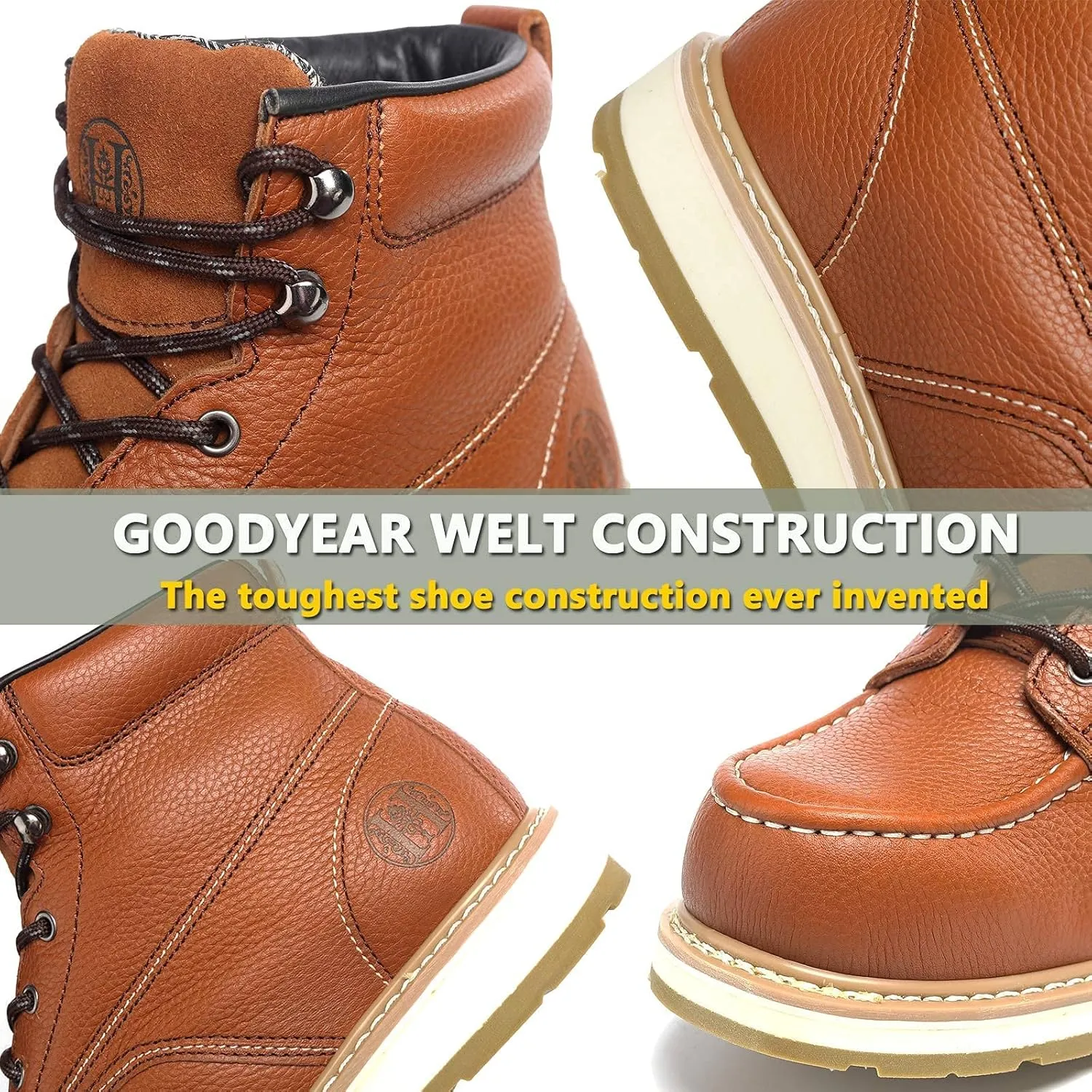Work Boots for Men - 6" Composite/Soft Toe Mens Work Boots, Non-Slip Water Resistant EH Construction Work Shoes