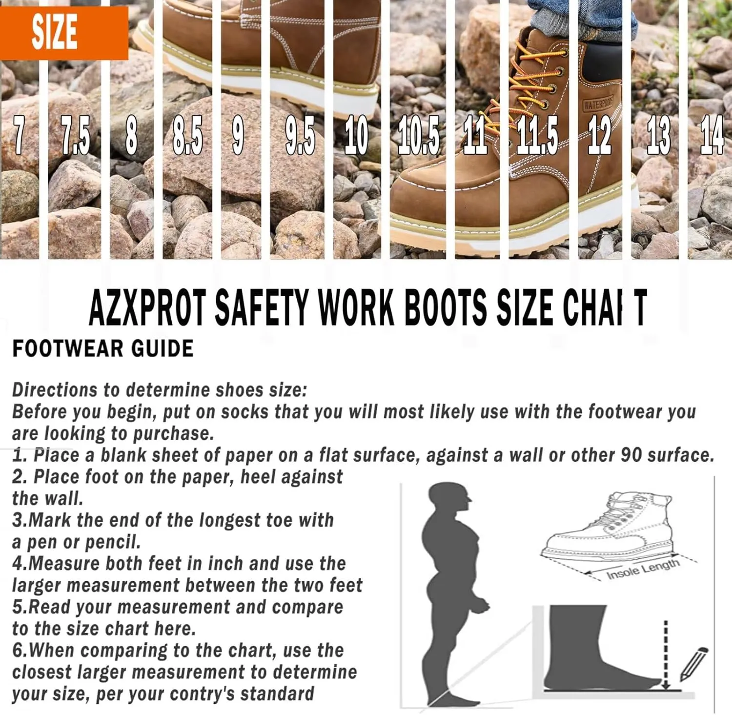 Work Boots for Men, 6" Soft Toe Wedge Sole Waterproof Safety Boots, Comfortable Construction Work Safety Shoes