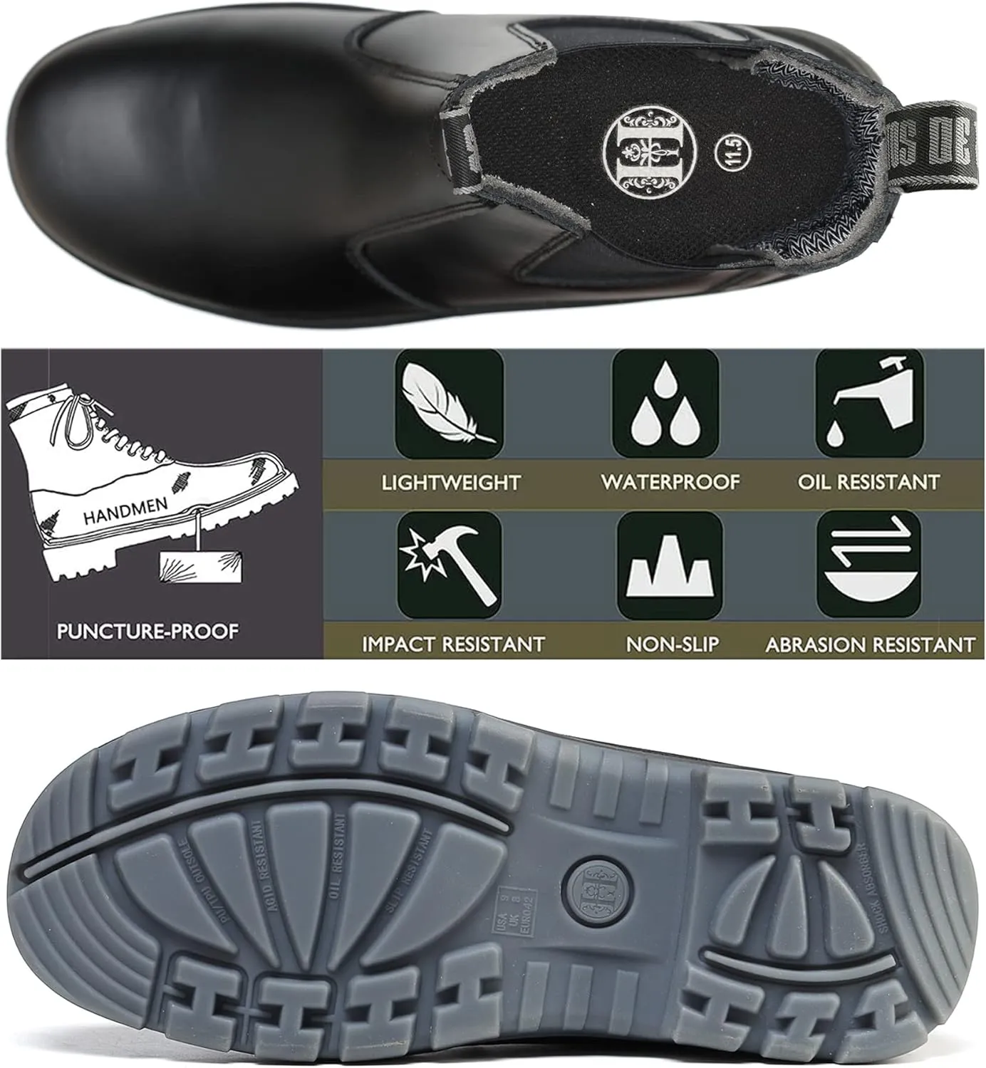 Work Boots for Men, Composite/Soft Toe Waterproof Working Boots, Slip Resistant Anti-Static Slip-on Safety Working Shoes 8 9 10 11 12 13