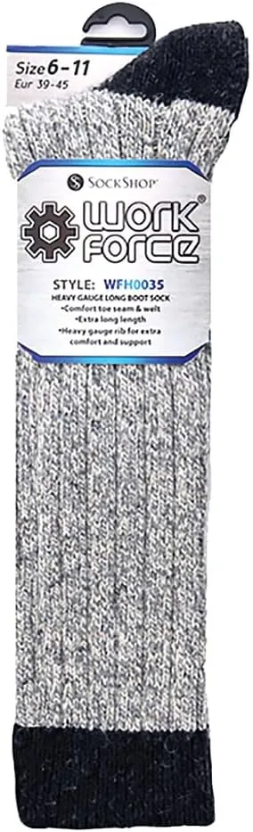Workforce - Mens Extra Long Knee High Thick Warm Wool Rich Knitted Boot Socks