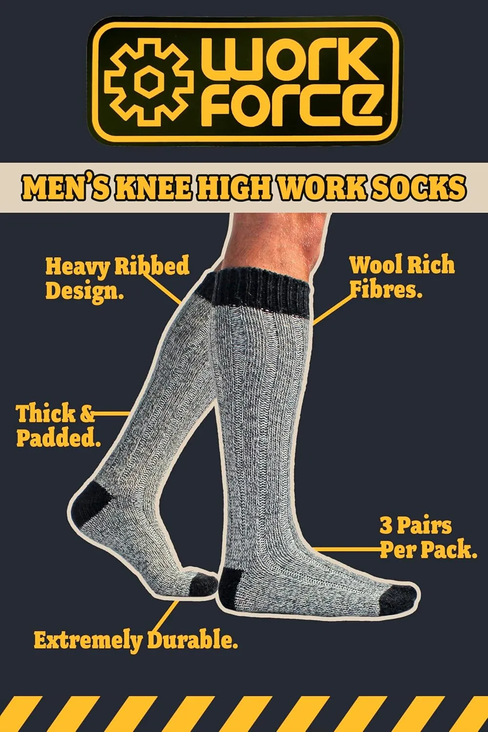 Workforce - Mens Extra Long Knee High Thick Warm Wool Rich Knitted Boot Socks