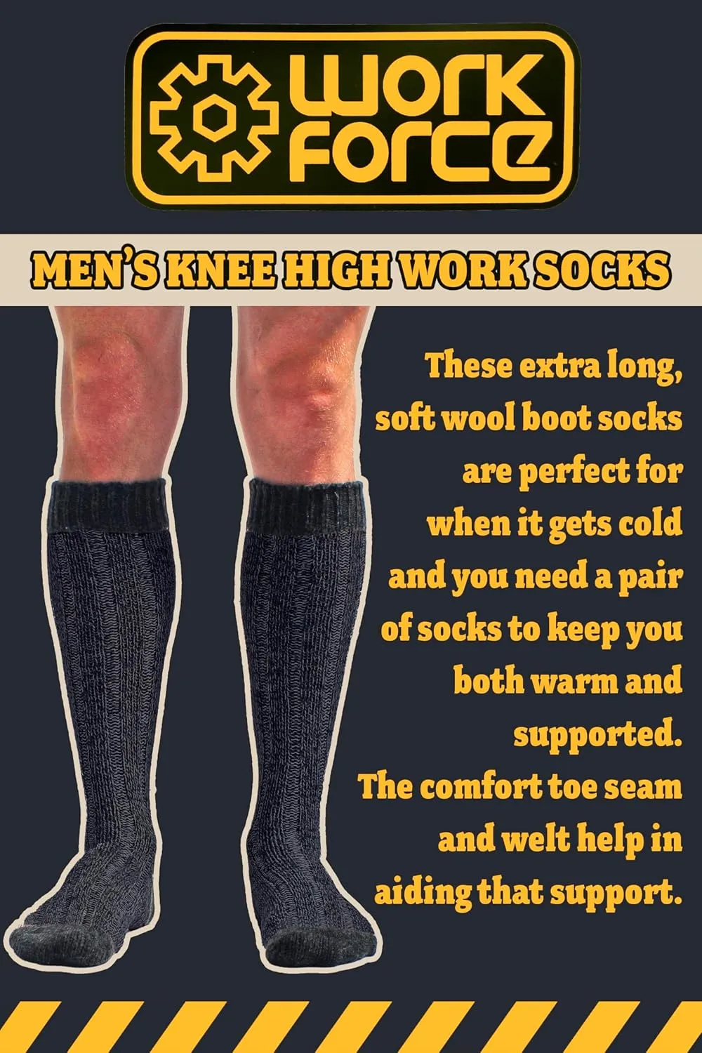 Workforce - Mens Extra Long Knee High Thick Warm Wool Rich Knitted Boot Socks