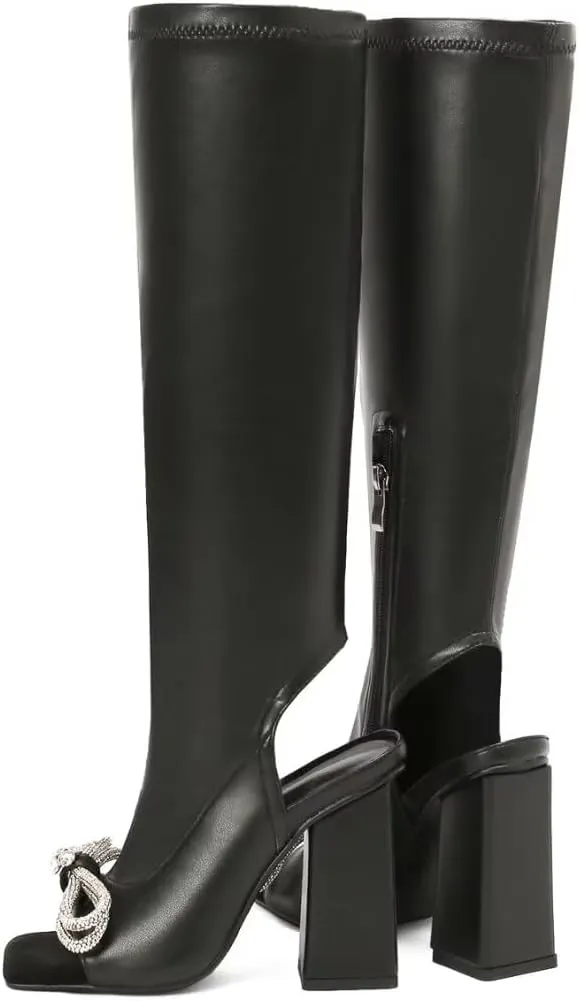 WUDPUNDR Women's Chunky Heel Knee High Boots High Heeled Dress Long Tall Boots