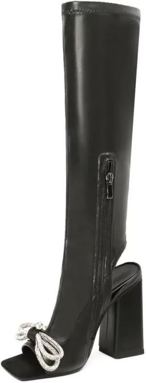 WUDPUNDR Women's Chunky Heel Knee High Boots High Heeled Dress Long Tall Boots
