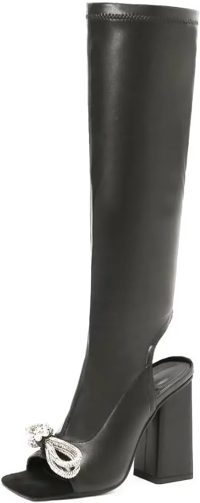 WUDPUNDR Women's Chunky Heel Knee High Boots High Heeled Dress Long Tall Boots