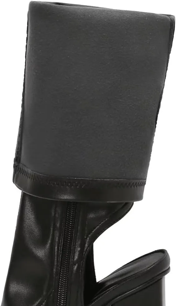 WUDPUNDR Women's Chunky Heel Knee High Boots High Heeled Dress Long Tall Boots