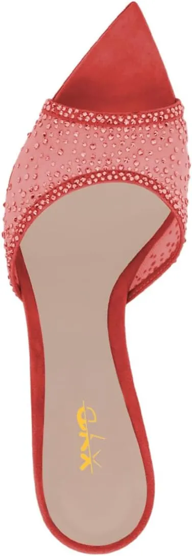 XYD Women Sexy Pointed Open Toe Rhinestones Crystal Slides Sandals High Heel Slip-on Summer Bridal Evening Mesh Shoes