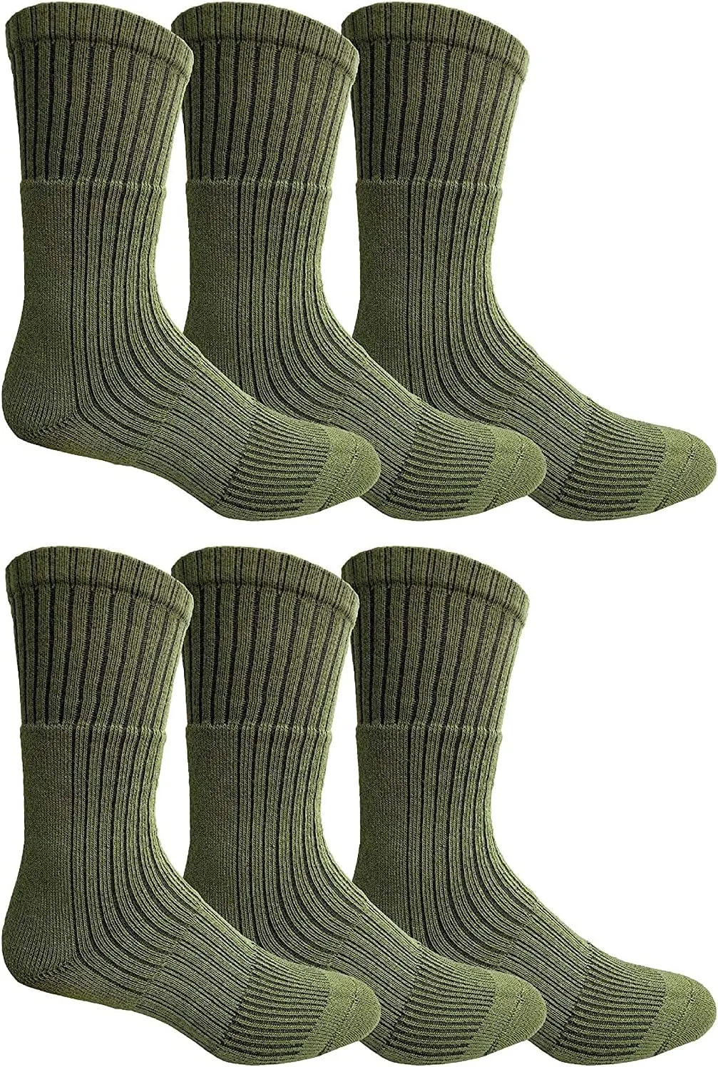 Yacht & Smith 6 Pairs Of Mens Military Grade Thick Padded Terry Lined Cotton Socks, Ribbed, Dry Wicking, Heavy Duty Crew Sock