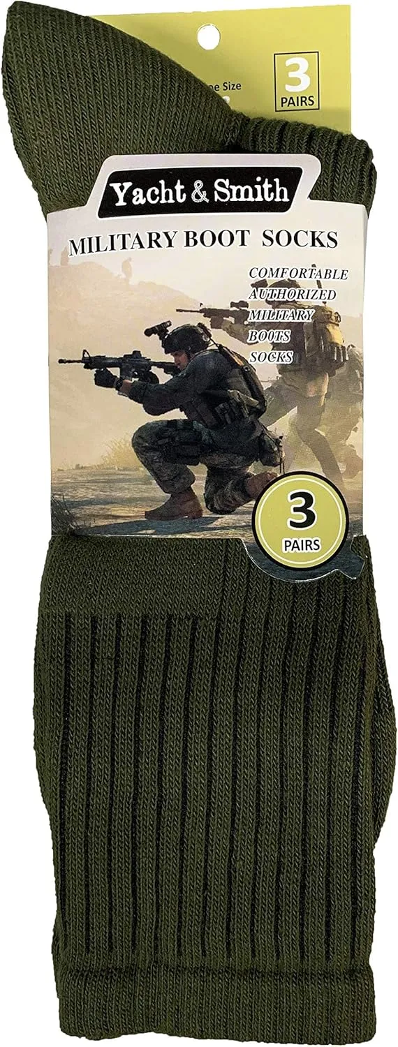Yacht & Smith 6 Pairs Of Mens Military Grade Thick Padded Terry Lined Cotton Socks, Ribbed, Dry Wicking, Heavy Duty Crew Sock