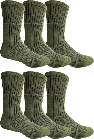 Yacht & Smith 6 Pairs Of Mens Military Grade Thick Padded Terry Lined Cotton Socks, Ribbed, Dry Wicking, Heavy Duty Crew Sock