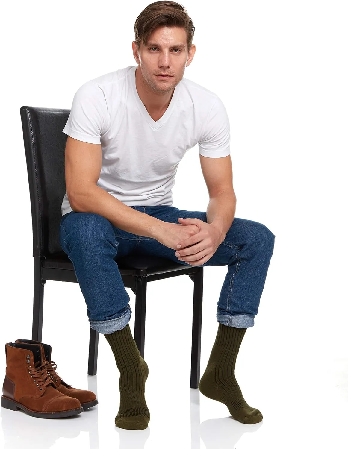 Yacht & Smith 6 Pairs Of Mens Military Grade Thick Padded Terry Lined Cotton Socks, Ribbed, Dry Wicking, Heavy Duty Crew Sock